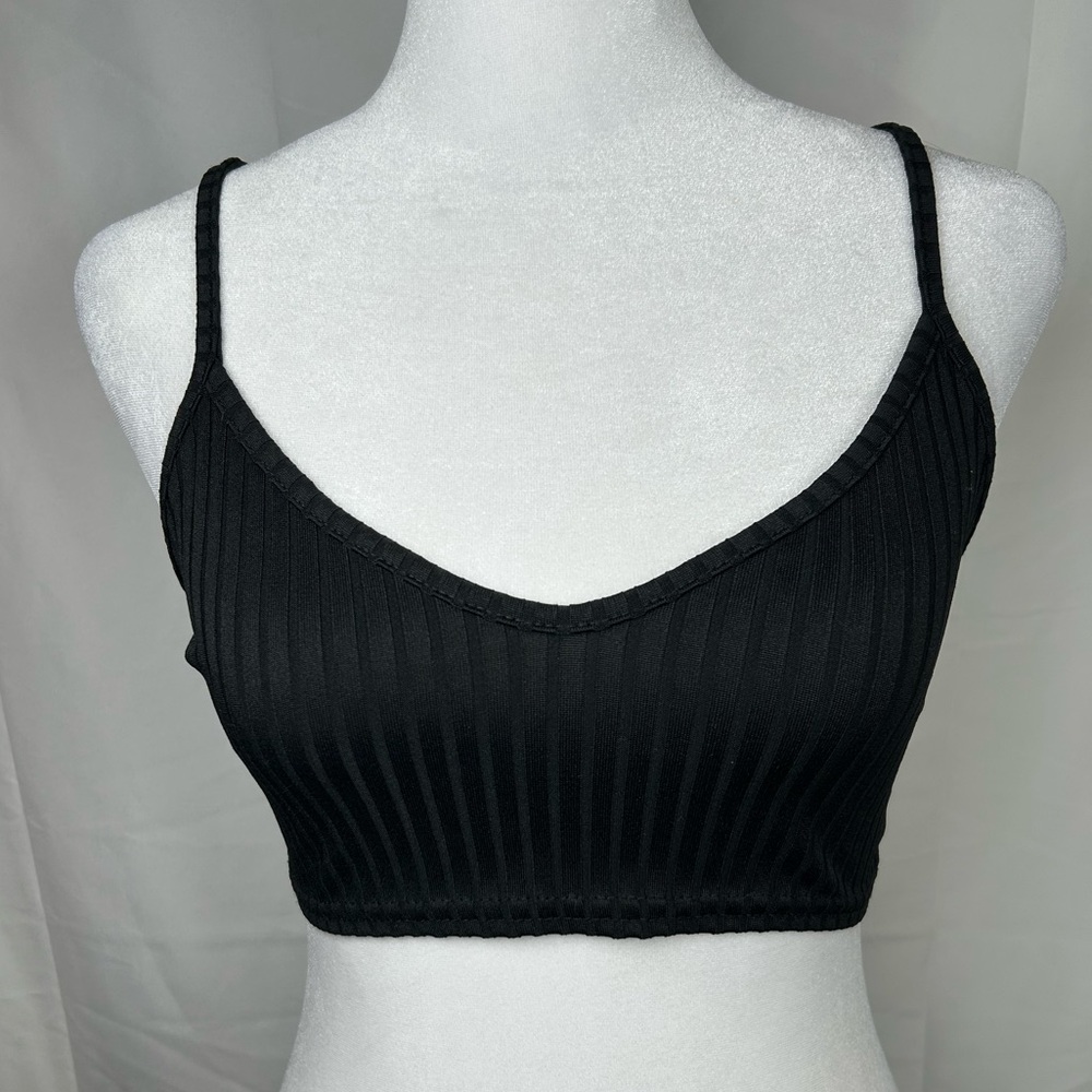 Nasty Gal Black Ribbed Cropped Cami Top Women’s XS Stretchy